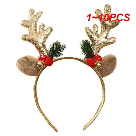 1 10pcs Christmas Headbands Sequins Reindeer Antlers Ears Hair Clips