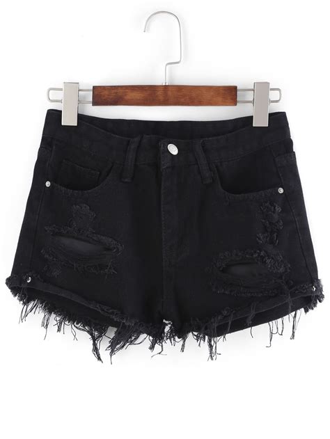 Frayed Black Denim Shorts Makemechiccom Denim Shorts Distressed