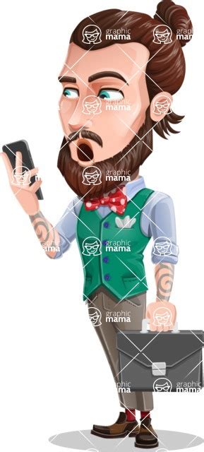 Guy With Man Bun Cartoon Vector Character Bag And Phone Graphicmama