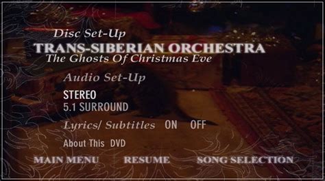 Trans Siberian Orchestra The Ghosts Of Christmas Eve 1999 DVD Menus