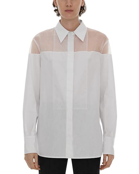 Helmut Lang Poplin Sheer Detail Tuxedo Shirt Optic White Editorialist