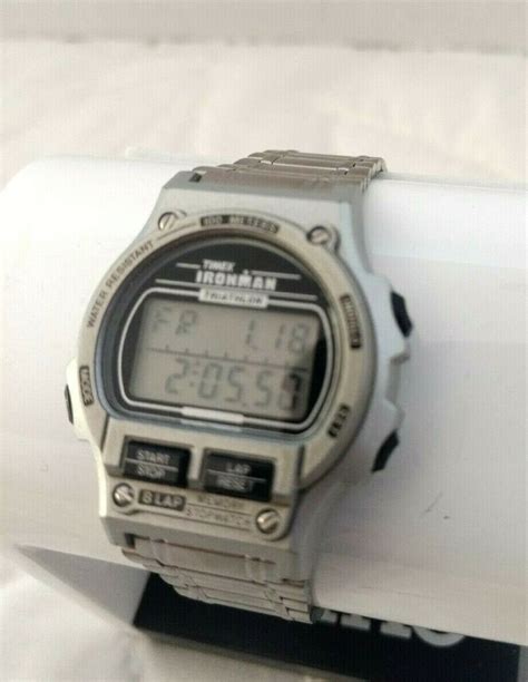 New Vintage Timex Ironman Triathlon Wrist Watch Indiglo 90s Digital 8 Lap Womens Stainless