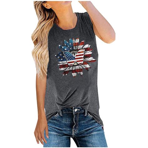 Hvyesh Women Th Of July Tank Tops Loose Crewneck Sleeveless Tee Shirt