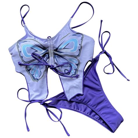 Gzea Butterfly Sexy Cute Split Bikini Swimsuit Printed Bow Swimsuit Hot