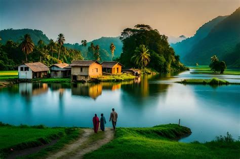 Premium Photo | A village by the river in sri lanka