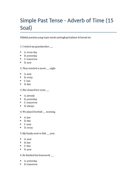 Adverbs of Time in Simple Past Tense | PDF