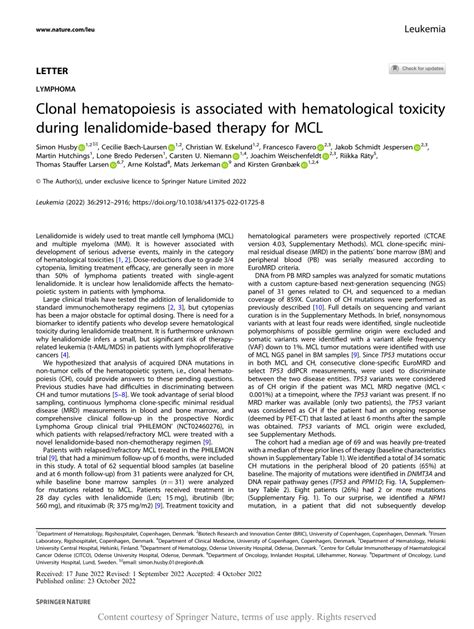 Clonal Hematopoiesis Is Associated With Hematological Toxicity During