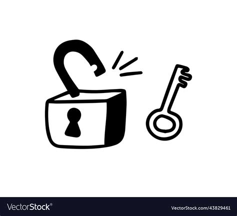 Doodle Lock And Key Hand Drawn Sketch Style Vector Image