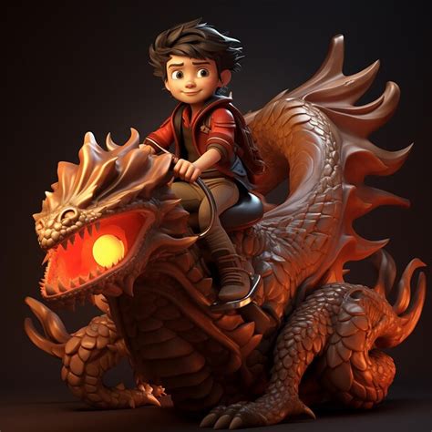 Premium Photo | 3D rendered anime style a boy sitting and riding a dragon