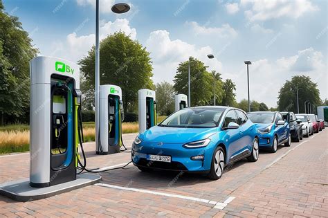 Premium Photo | Electric cars charging at electricity filling station ...