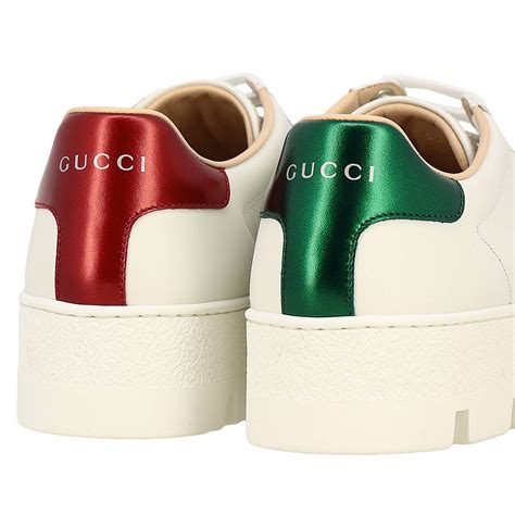 Gucci New Ace Platform Sneakers In Smooth Leather With Web Bands And Lurex Bee Embroidery