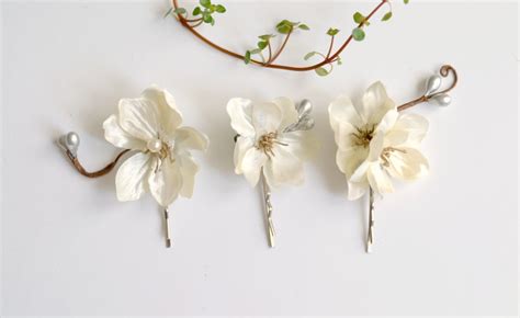 Ivory Flower Clips Wedding Bobby Pins Floral Clip Set Hair Etsy