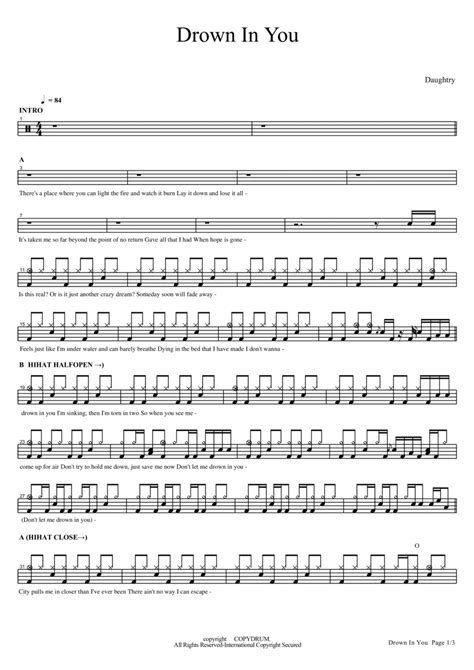 Drown In You By Daughtry Drum Set Digital Sheet Music Sheet Music