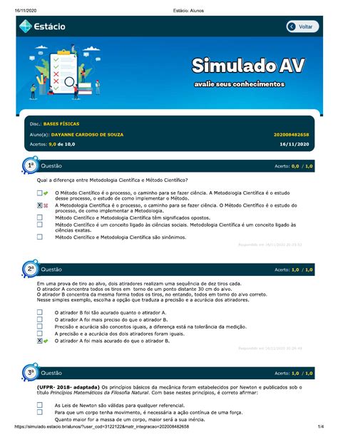 Bases Fisicas Simulado Estacio F Sica