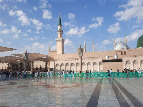 Beautiful Daytime View Of Masjid Al Nabawi Medina Saudi Arabia