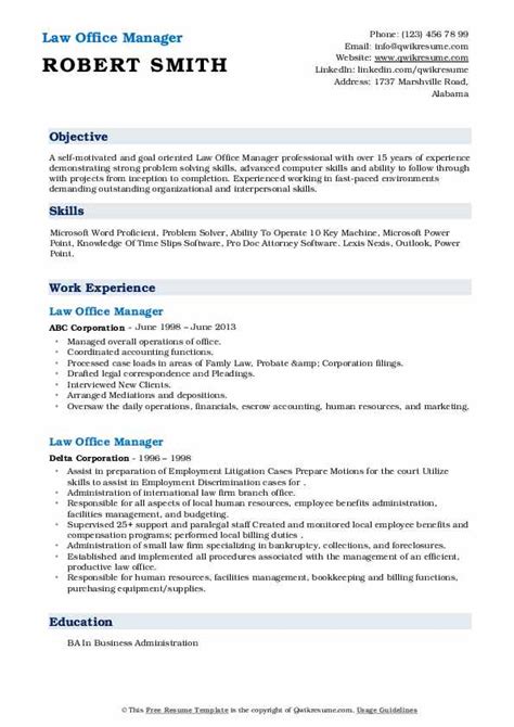 10 Law Office Manager Resume Samples And Templates For 2025