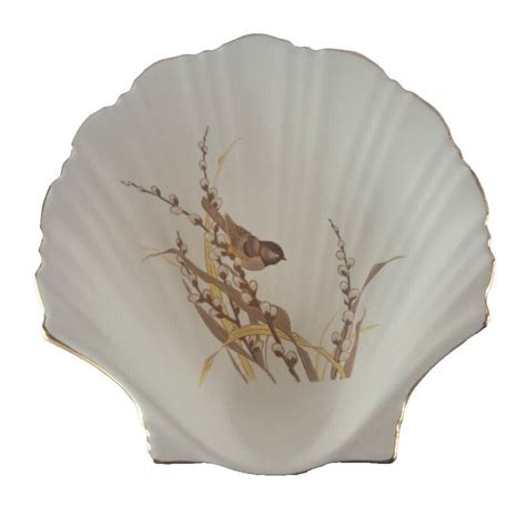 Vintage Otagiri Shell Dish Bird Pussy Willows Gold Trim Key Trinket Plate Japan Etsy