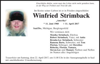 Traueranzeigen Von Winfried Strimback Mittelbayerische Trauer