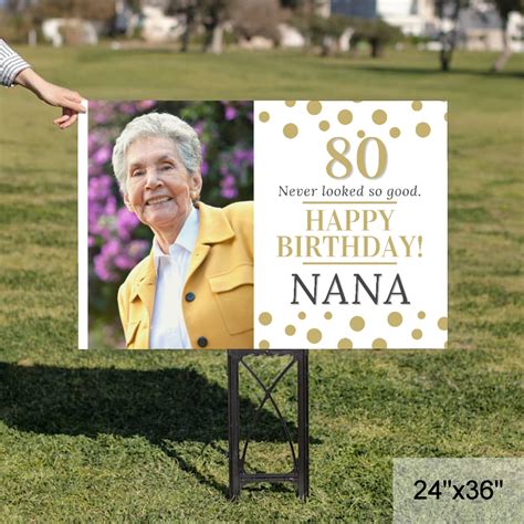 Golden Birthday Yard Sign With Photo Drive By Birthday Lawn Etsy