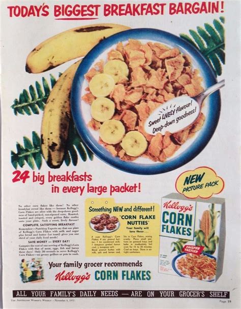 Original KELLOGG S CORN FLAKES AD NEW PACK 1953 Vintage AUSTRALIAN