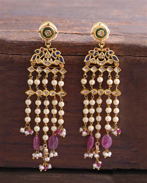 Parvani Gold Pearl and Polki Indian Wedding Earrings – Timeless Indian Jewelry | Aurus