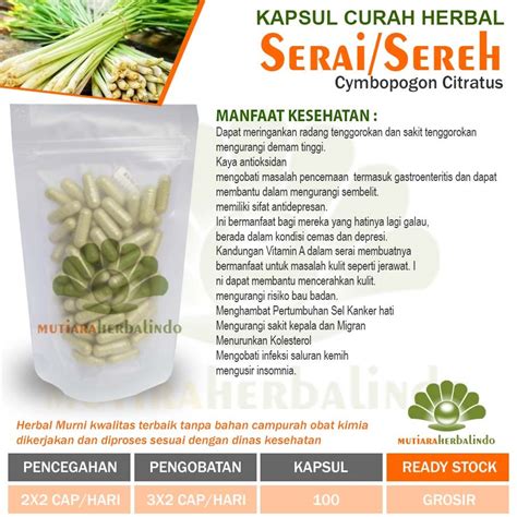 Jual SEREH Serai Kapsul Curah Herbal Kolesterol Nyeri PMS Imun Kanker