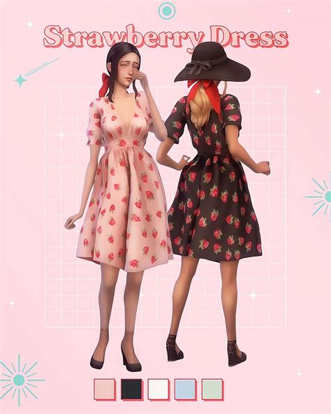 Strawberry Dress Miiko Sims 4 Dresses Cute Dresses For Teens Sims 4