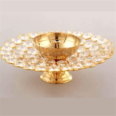 Brass Diya For Puja Crystal Akhand Diya Oil Puja Lamp Decorative