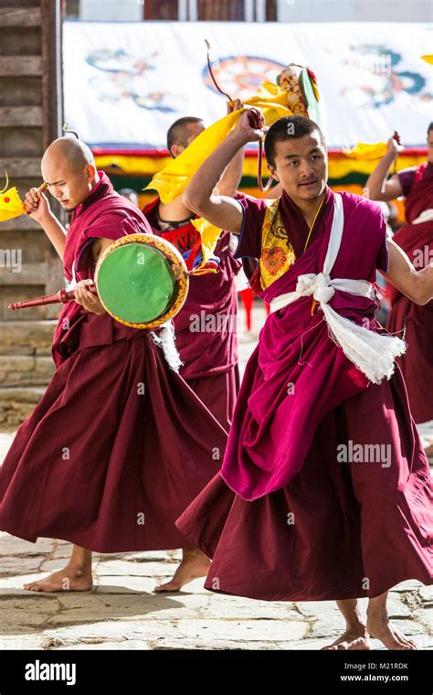 Prakhar Lhakhang Bumthang Bhutan Bhutanese Buddhist Monks Dancing In