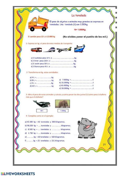 Ejercicio De Tonelada Y Kilogramo School Subjects Worksheets Coding