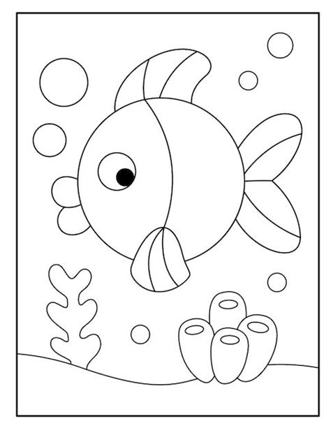 A Coloring Page With An Image Of A Fish In The Water And Some Algaes