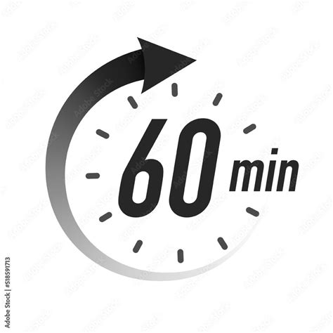 60 Timer Minutes Symbol Black Style With Arrow Isolated On White