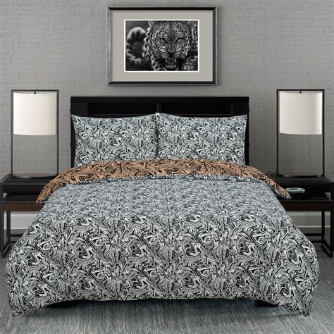 Marble Brown Reversible Rotary Single Bed Duvet Quilt Cover Set 5060543351927