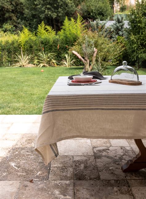 Oatmeal Striped In Naturel Linen Tablecloth Washed Soft Linen Etsy