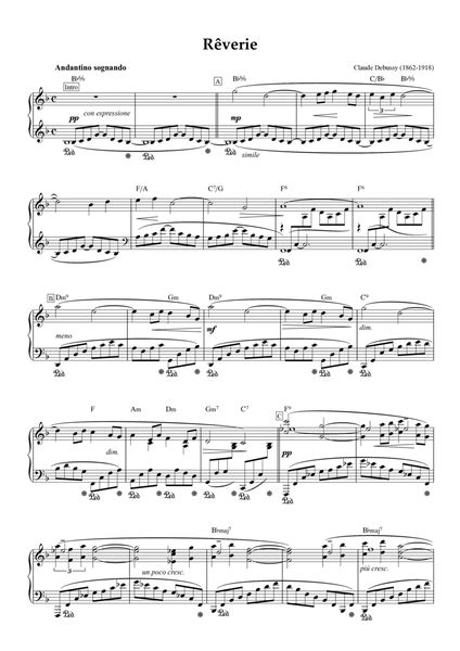 Rêverie - Debussy (Piano with Chords & Lead Sheet) by Claude Debussy ...