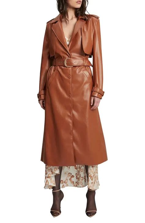 Bardot Faux Leather Trench Coat Tan Editorialist