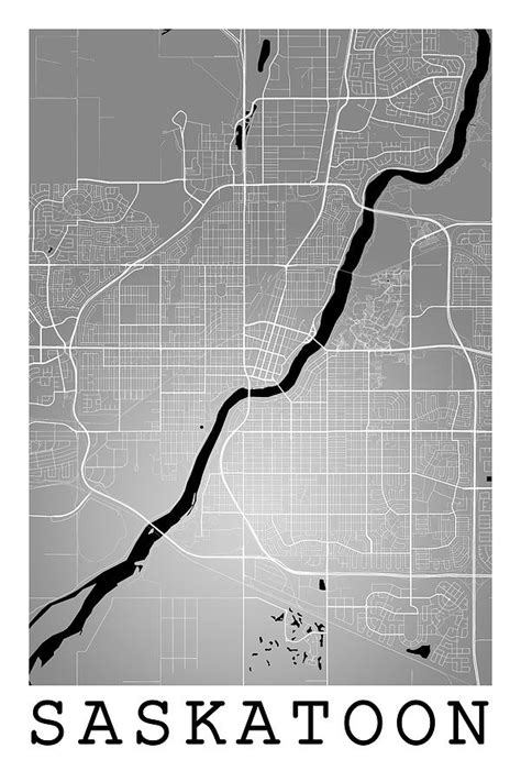 Saskatoon Street Map - Saskatoon Canada Road Map Art on Colored Digital ...