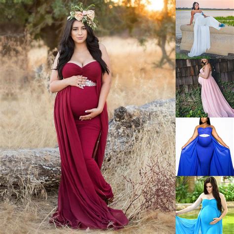 Pregnant Women Dress Maternity Dress Casual Off Shoulder Maxi Dress