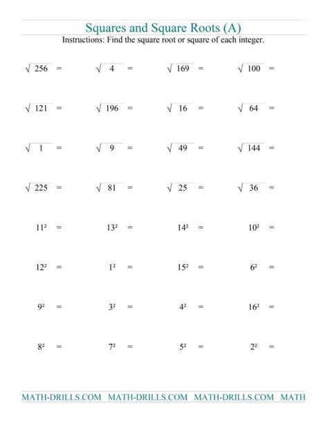 Square And Square Roots Class 8 Worksheet