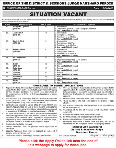 District And Session Court Naushahro Feroze Jobs August Sts Apply