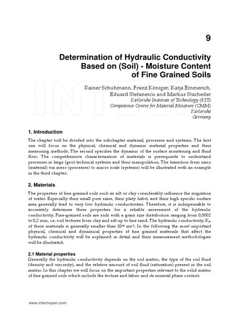 Determination Of Hydraulic Conductivity Based On Soil Moisture