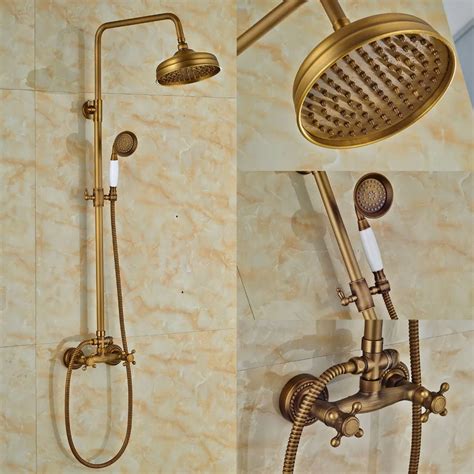 Antique Brass Finished Wall Mounted 8 Round Shower Head Ceramics