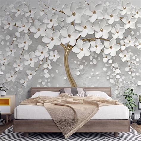 3D Embossed White Flowers Tree Wall Mural Sr 822780 Chennai Blinds