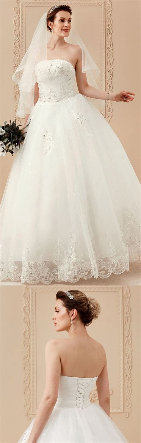 Ball Gown Wedding Dresses Strapless Floor Length Beaded Lace Strapless Formal Sparkle And Shine