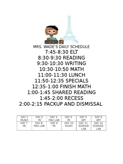 Mrs Wades Daily Schedule Pdf