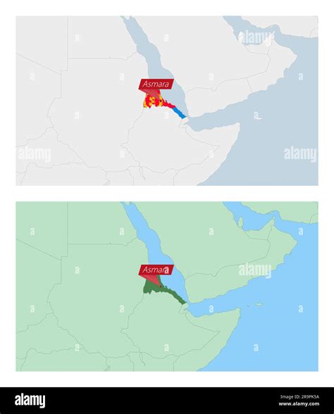 Eritrea Map With Pin Of Country Capital Two Types Of Eritrea Map With