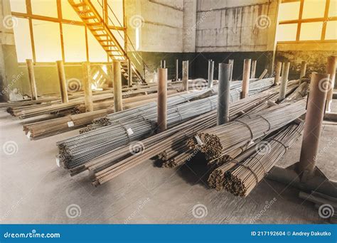 Storage Of Rebar Or Iron Building Materials In A Warehouse Or