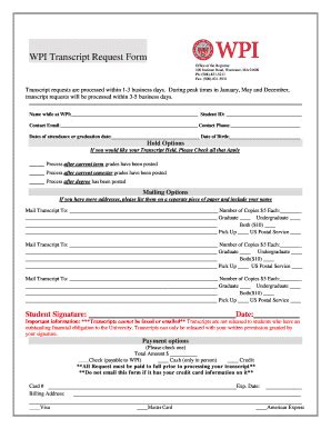 Wpi Transcript Request Fill Online Printable Fillable Blank