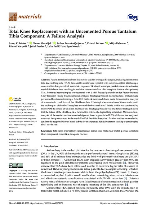 Pdf Total Knee Replacement With An Uncemented Porous Tantalum Tibia