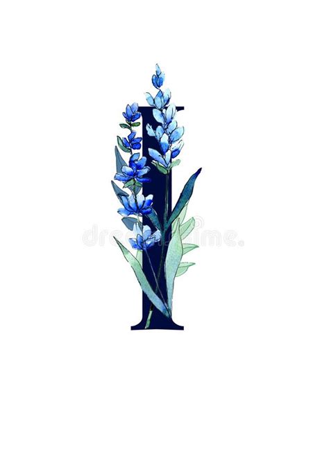 Letra Floral Monograma Decorada Con Lavanda Azul Y Hojas Acuarela